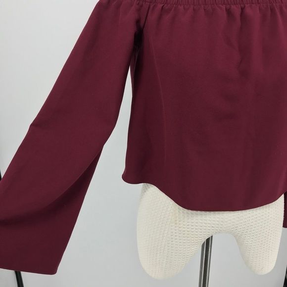 Love, Fire Off-the-Shoulder Crop Top | Burgundy Long Sleeve | Size XS - Picture 3 of 7